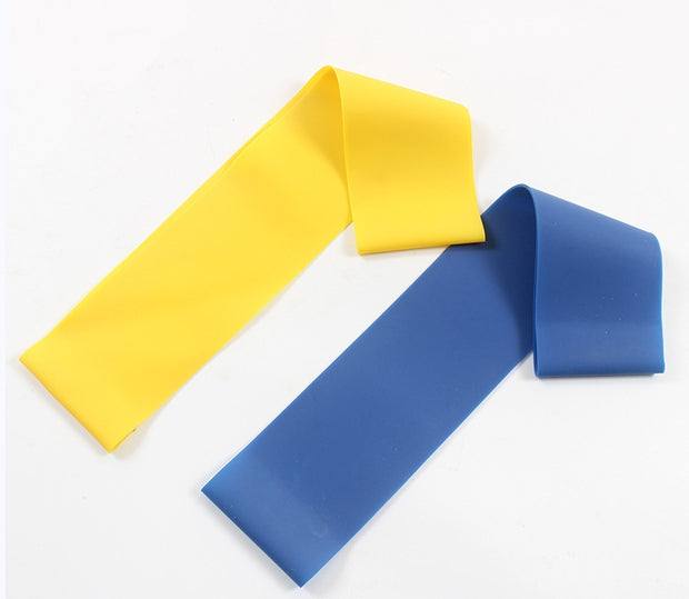 LikeGlobal Yoga Resistance Rubber Bands in yellow and blue for fitness and strength training exercises.